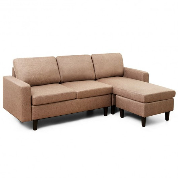 Convertible Sectional L-Shaped Couch with Reversible Chaise-Beige-Coffee