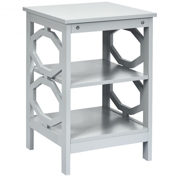 3-tier Nightstand Sofa Side End Accent Table-Gray