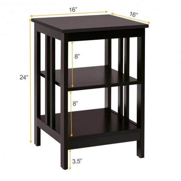 3-tier Side Table Nightstand with Stable Structure-Espresso