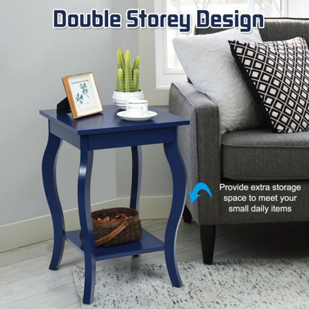 Set of 2 Side Table Sofa Table Night Stand with Shelf-Blue