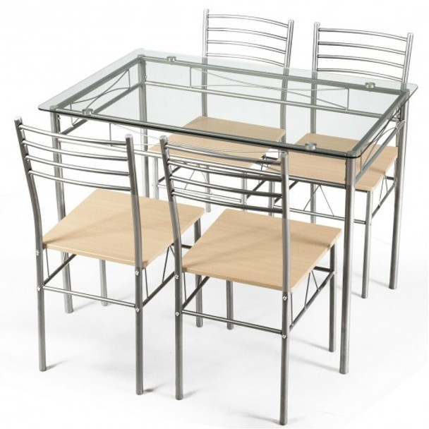 5 pcs Dining Set Glass Table and 4 Chairs - COHW66274