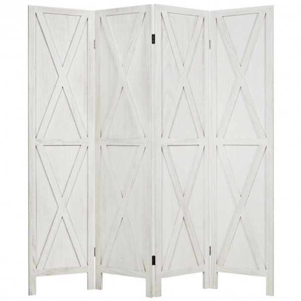 5.6 Ft 4 Panels Folding Wooden Room Divider-White