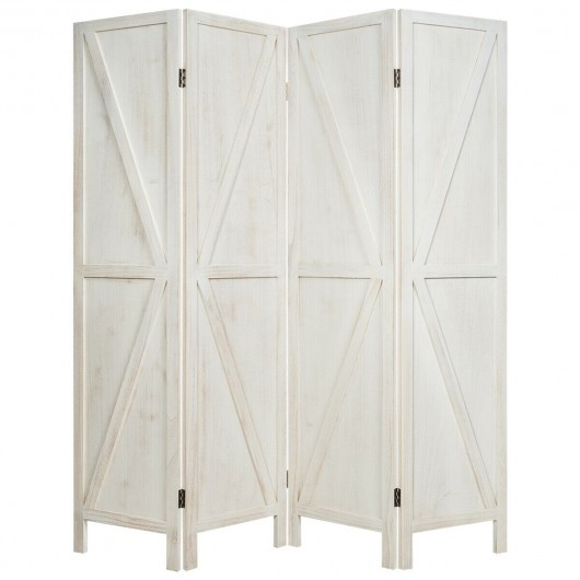 4 Panels Folding Wooden Room Divider-White