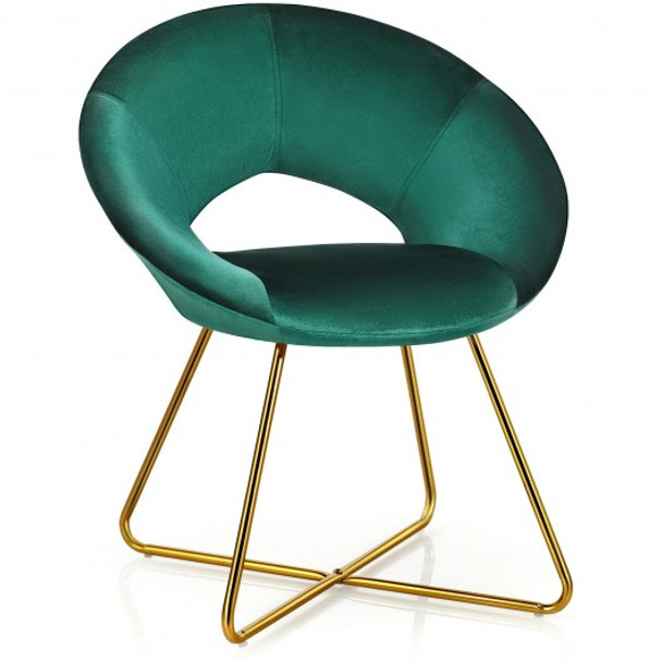 Modern Accent Velvet Dining Arm Chair with Golden Metal Legs and Soft Cushion-Dark Green