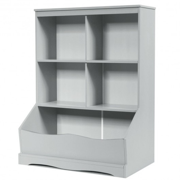 3-Tier Children's Multi-Functional Bookcase Toy Storage Bin Floor Cabinet-Gray