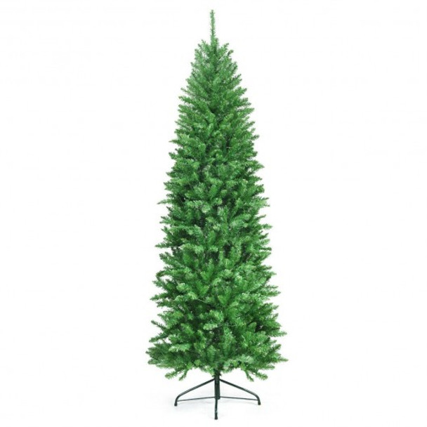 7 ft PVC Hinged Pre-lit Artificial Fir Pencil Christmas Tree with 150 Warm White UL-listed Lights-7'