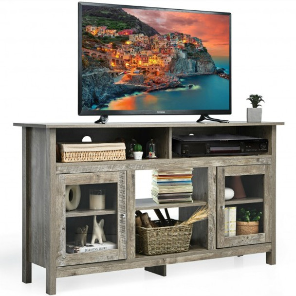 58" TV Stand Entertainment Console Center with 2 Cabinets-Gray