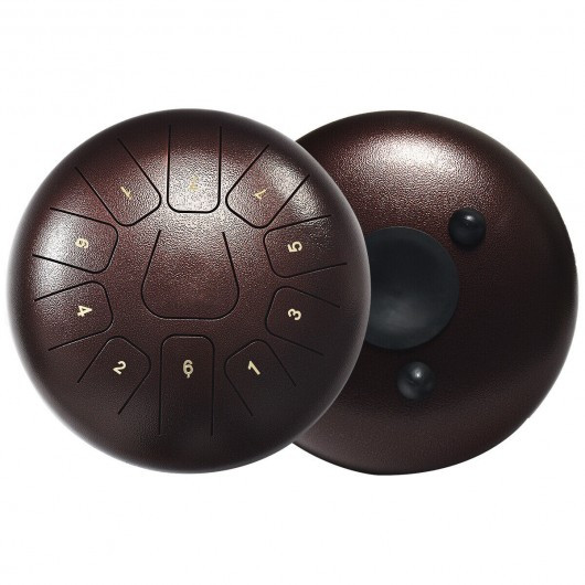 10" High Carbon 11 Notes Steel Tongue Drum with Drum Hammer-Coffee