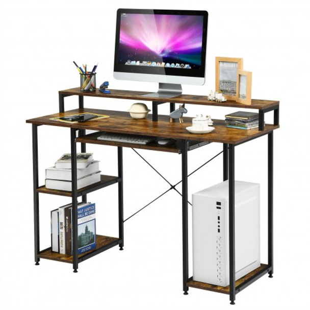 47" Computer Desk Writing Study Table with Keyboard Tray and Monitor Stand