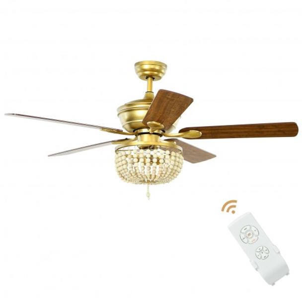 52" Retro Ceiling Fan Light with Reversible Blades Remote Control-Golden