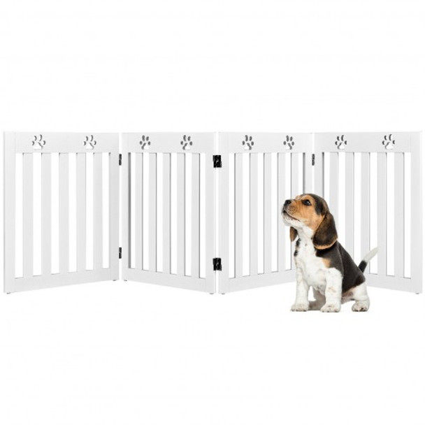 24" Folding Wooden Freestanding Pet Gate Dog Gate with 360 Hinge -White