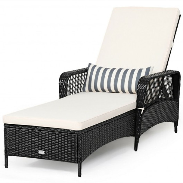 PE Rattan Armrest Chaise Lounge Chair with Adjustable Pillow
