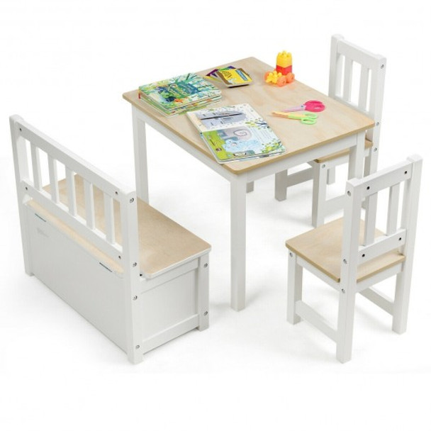 4 PCS Kids Wood Table Chairs Set -Natural