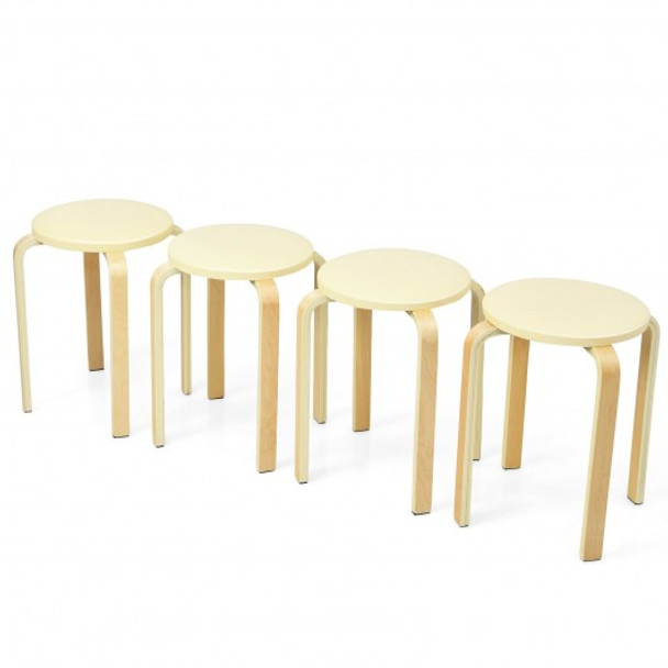 Set of 4 Bentwood Round Stool Stackable Dining Chair with Padded Seat-Beige