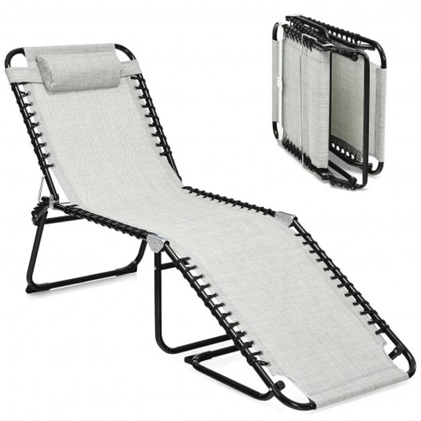 Folding Heightening Design Beach Lounge Chair with Pillow for Patio-Gray