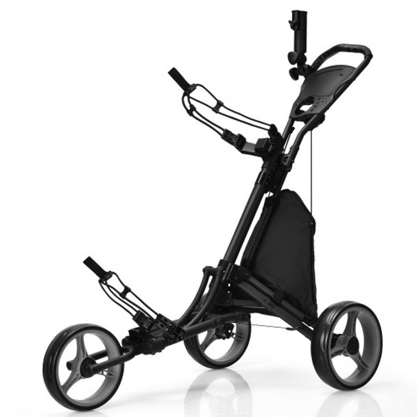 Folding 3 Wheels Golf Push Cart with Bag Scoreboard Adjustable Handle -Gray