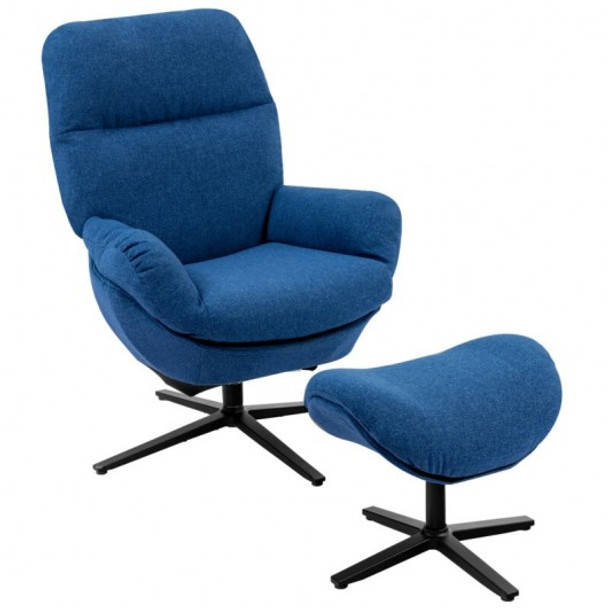 Modern Swivel Rocking Chair and Ottoman Set with Aluminum Alloy Base-Blue