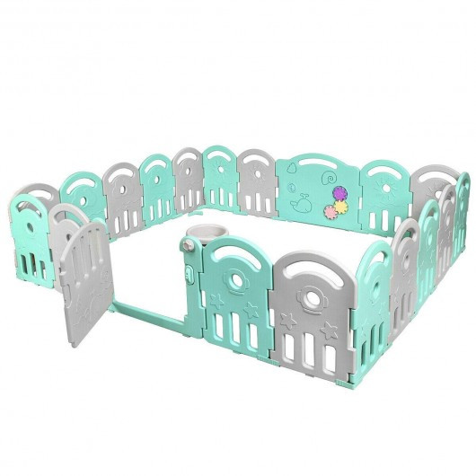 20-Panel Playpen with Music Box & Basketball Hoop-Light Green