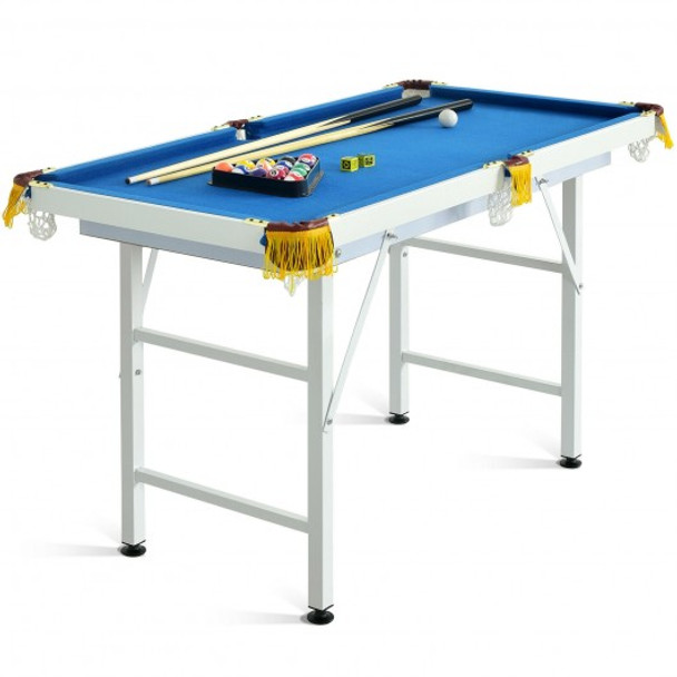 47" Folding Billiard Table Pool Game Table with Cues and Brush Chalk-Blue