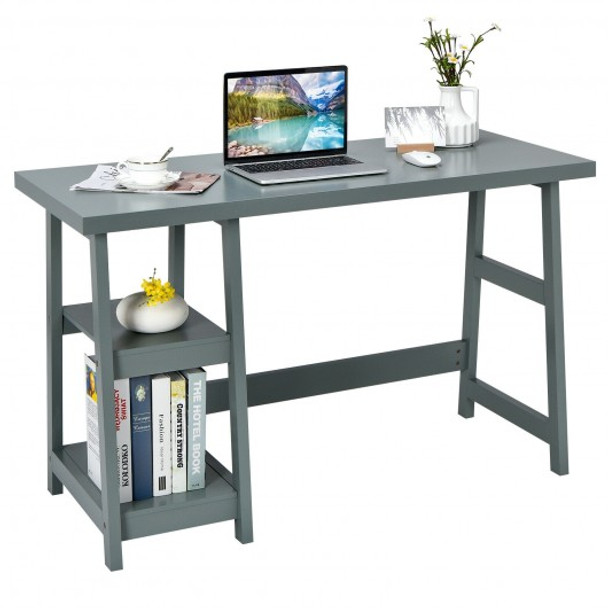 Trestle Computer Desk Home Office Workstation with Removable Shelves-Gray