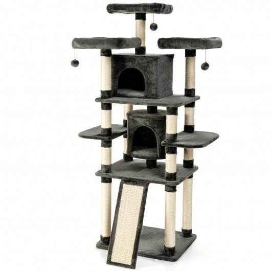 67" Multi-Level Cat Tree with Cozy Perches Kittens Play House-Dark Gray