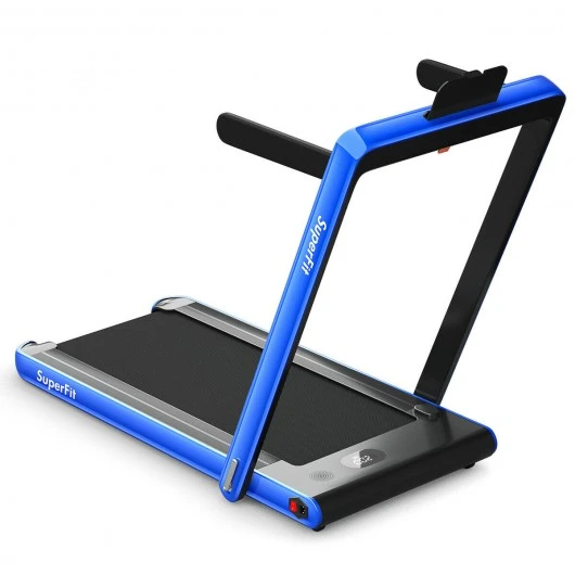 2-in-1 Electric Motorized Health and Fitness Folding Treadmill with Dual Display and Bluetooth Speaker-Blue