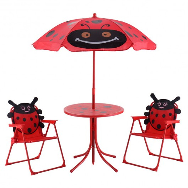 Kids Patio Folding Table and Chairs Set Beetle with Umbrella