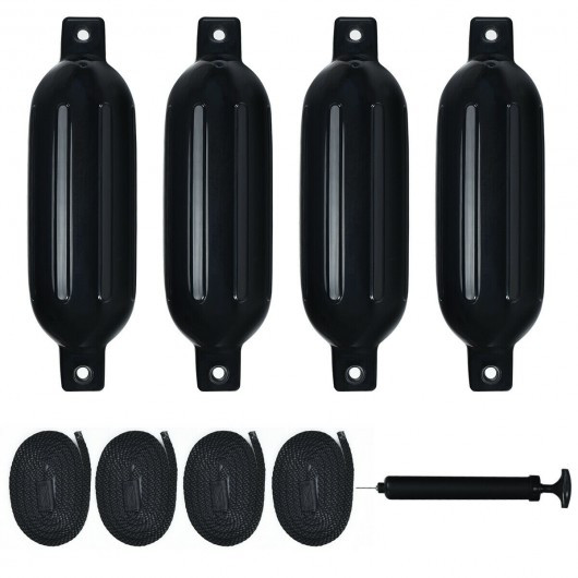 23" 4 Pack Hand Inflatable Marine Bumper Boat Fenders-Black