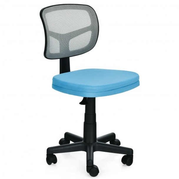 Armless Computer Chair with Height Adjustment and Breathable Mesh for Home Office-Blue