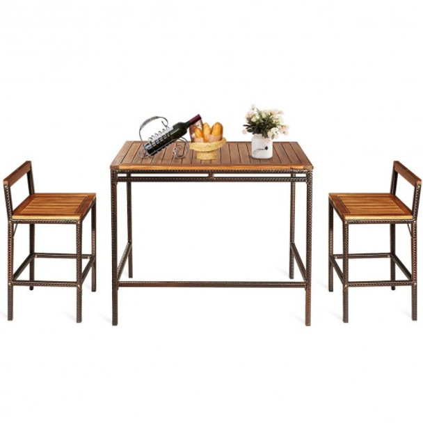 3 PCS Patio Rattan Wicker Bar Dining Furniture Set