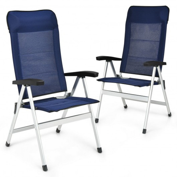 2Pcs Patio Dining Chair with Adjust Portable Headrest-Blue