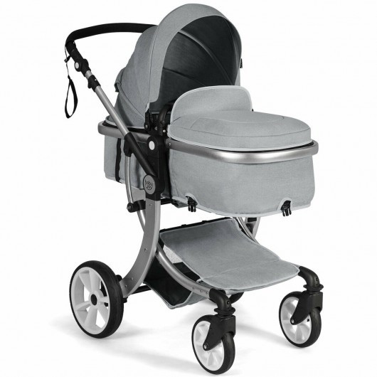 Folding Aluminum Infant Reversible Stroller with Diaper Bag-Gray