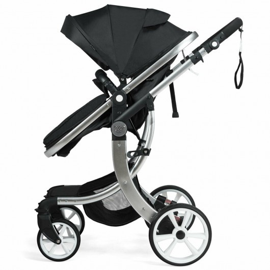 Folding Aluminum Infant Reversible Stroller with Diaper Bag-Black