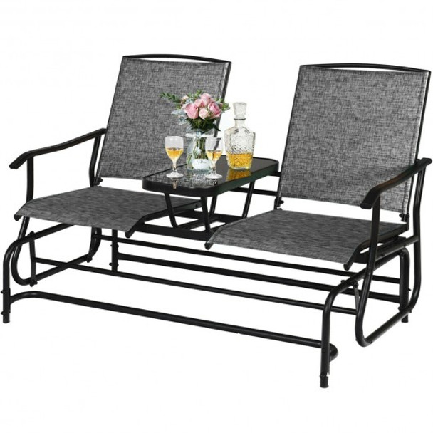 2-Person Outdoor Patio Double Rocking Loveseat -Gray