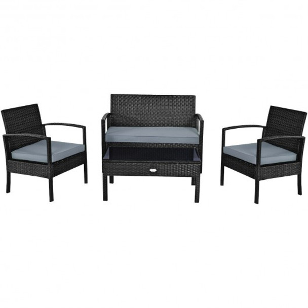 4 PCS Patio Rattan Cushioned Furniture Set -Black