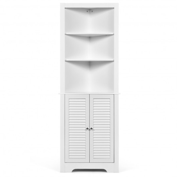 Free Standing Tall Bathroom Corner Storage Cabinet with 3 Shelves-White