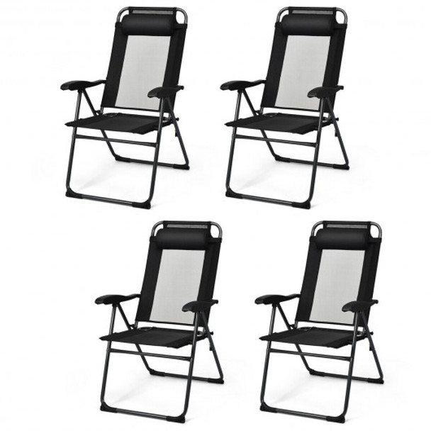 4 Pcs Patio Garden Adjustable Reclining Folding Chairs with Headrest-Black