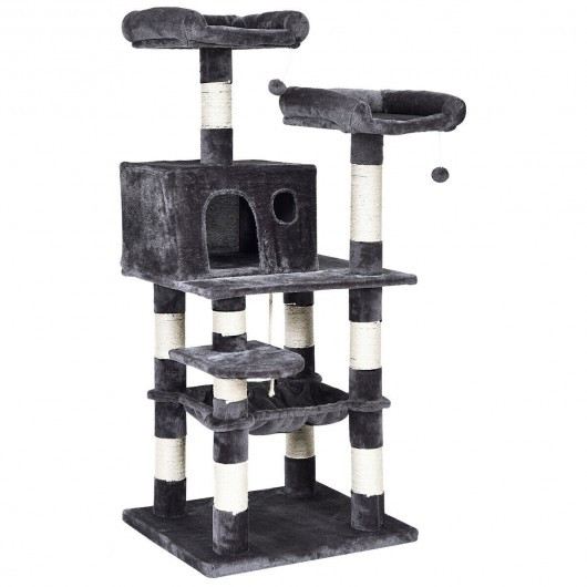 55" Multi-Level Kitten Activity Tower with Hammock-Gray