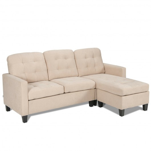 Convertible Sectional L-Shaped Couch with Reversible Chaise-Beige - COHW67551BE