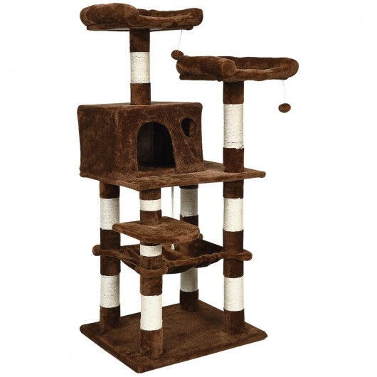 55" Multi-Level Kitten Activity Tower with Hammock-Brown