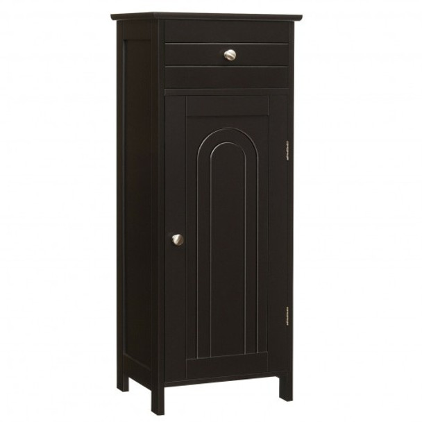Wooden Storage Free-Standing Floor Cabinet with Drawer and Shelf-Brown Wooden Storage Free-Standing Floor Cabinet with Drawer and Shelf-Brown