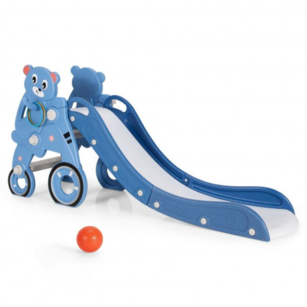 4 in 1 Foldable Baby Slide Toddler Climber Slide PlaySet with Ball-Blue