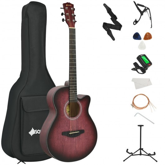 40" Full Size Cutaway Acoustic Guitar Starter Guitarra Bundle Kit -Red