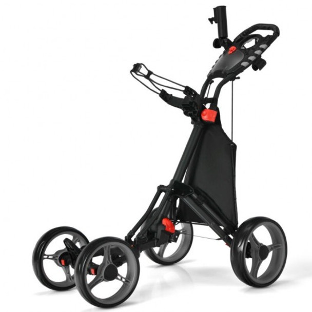 Lightweight Foldable Collapsible 4 Wheels Golf Push Cart-Gray