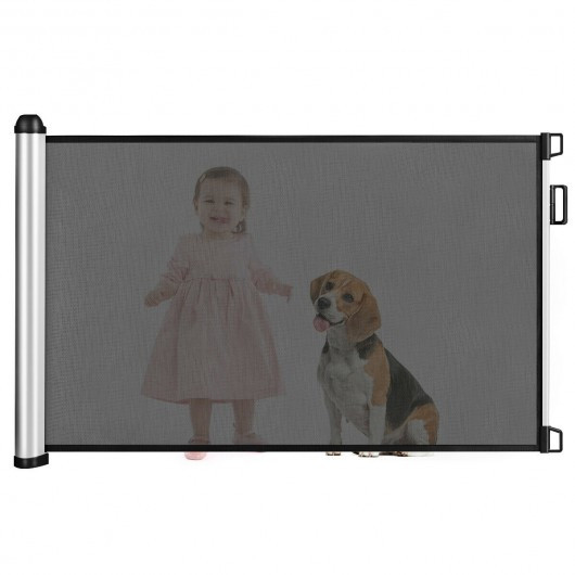Retractable Baby Safety Gate with Easy Latch and Flexible Design-Black