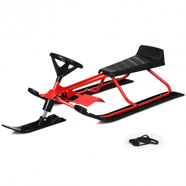 Snow Sled w/ Steering Wheel & Double Brakes Pull Rope Slider