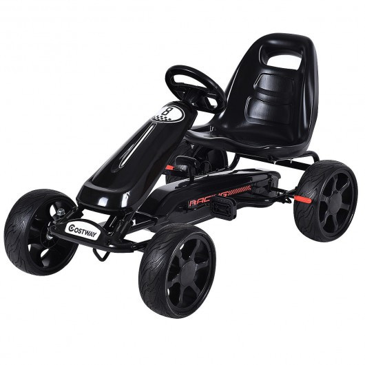 Outdoor Kids 4 Wheel Pedal Powered Riding Kart Car-Black