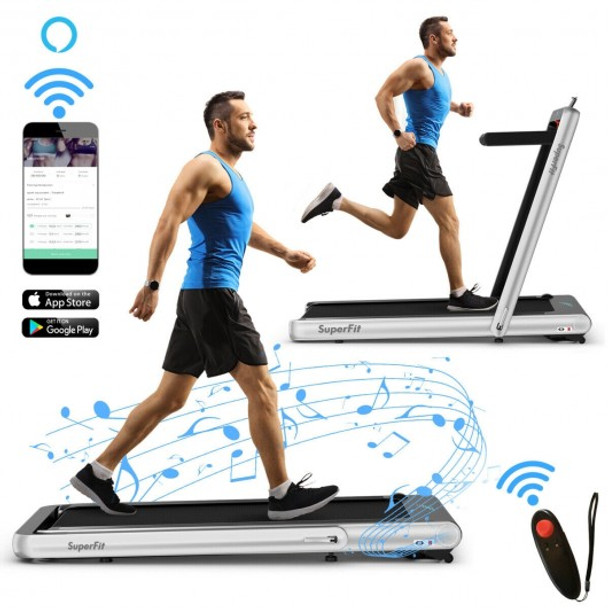4.75HP 2 In 1 Folding Treadmill with Remote APP Control-Silver