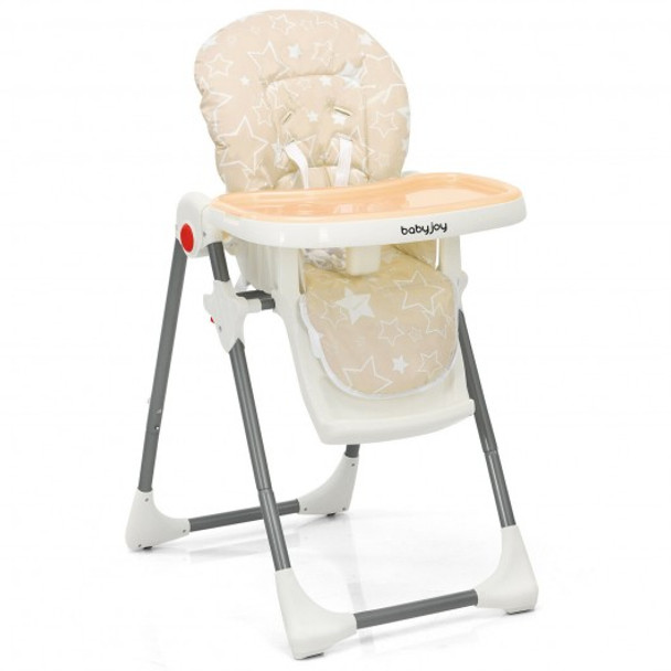Folding Baby High Dining Chair with 6-Level Height Adjustment-Beige