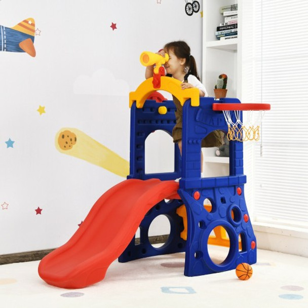 6-in-1 Freestanding Kids Slide with Basketball Hoop Play Climber